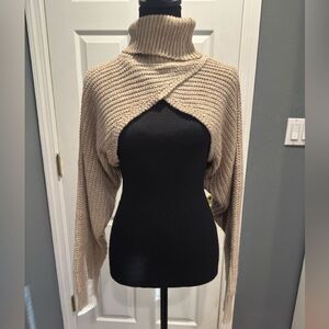 Beige extreme cropped knitted sweater in size extra small